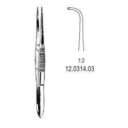 Pęseta delikatna 10,5cm, 1x2 zęby , mocno zagięta