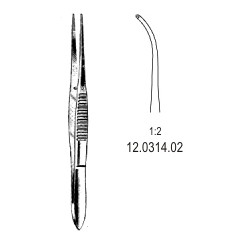 Pęseta delikatna 10,5cm, 1x2 zęby , lekko zagięta